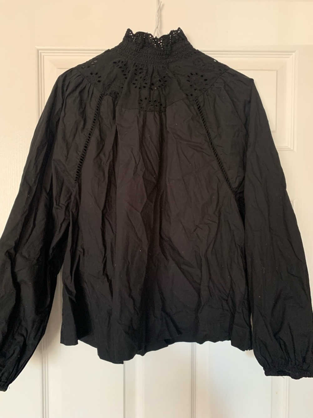 ICHI Black Eyelet High-Neck Blouse